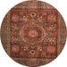 Round Machine Washable Abstract Tomato Red Rug, wshabs4145