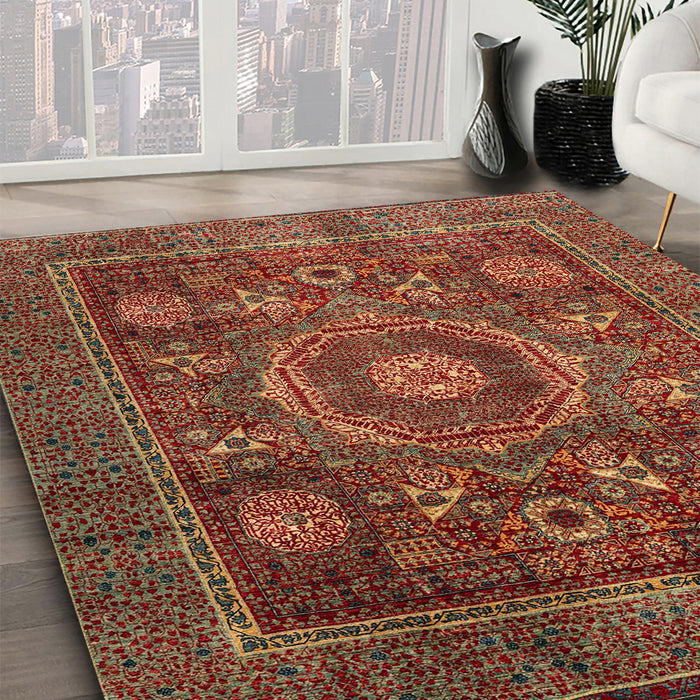 Machine Washable Abstract Tomato Red Rug in a Family Room, wshabs4145