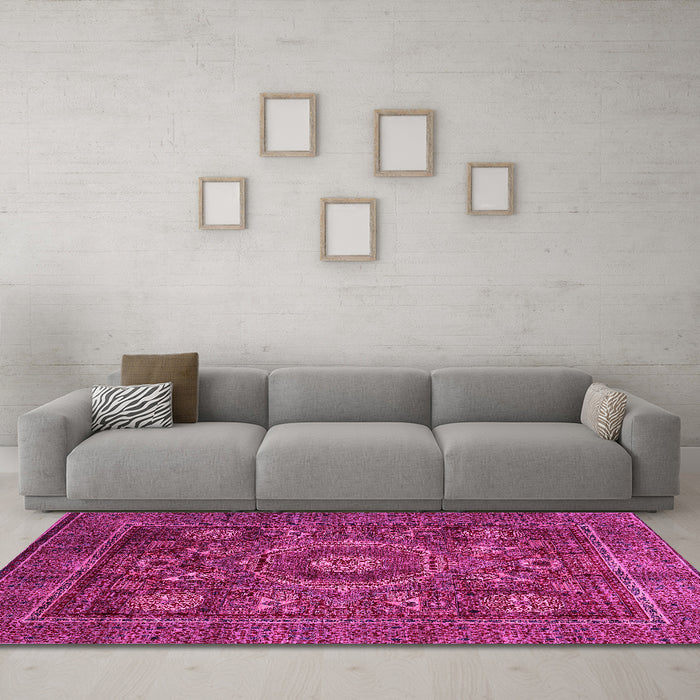 Machine Washable Oriental Pink Modern Rug in a Living Room, wshabs4145pnk
