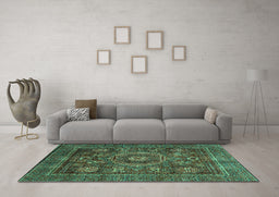 Machine Washable Oriental Turquoise Modern Area Rugs in a Living Room,, wshabs4145turq