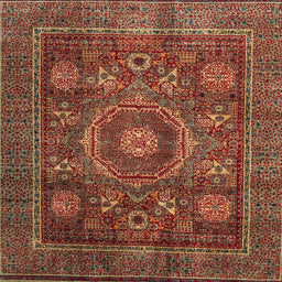 Square Abstract Red Oriental Rug, abs4145