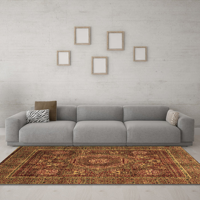 Machine Washable Oriental Brown Modern Rug in a Living Room,, wshabs4145brn