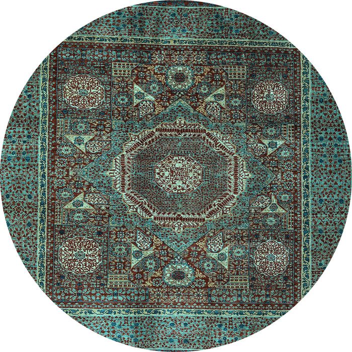 Round Machine Washable Oriental Light Blue Modern Rug, wshabs4145lblu