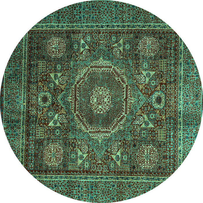 Round Oriental Turquoise Modern Rug, abs4145turq