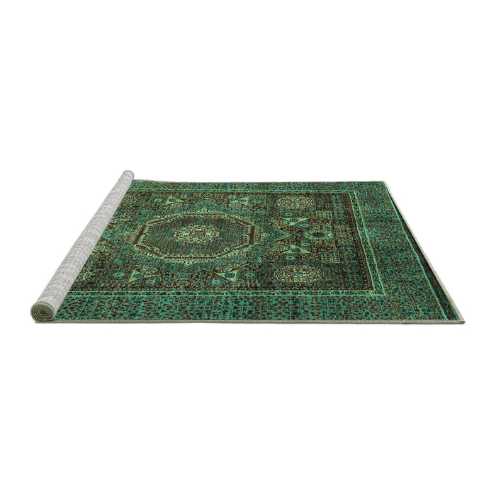 Sideview of Machine Washable Oriental Turquoise Modern Area Rugs, wshabs4145turq