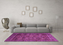 Machine Washable Oriental Purple Modern Area Rugs in a Living Room, wshabs4145pur
