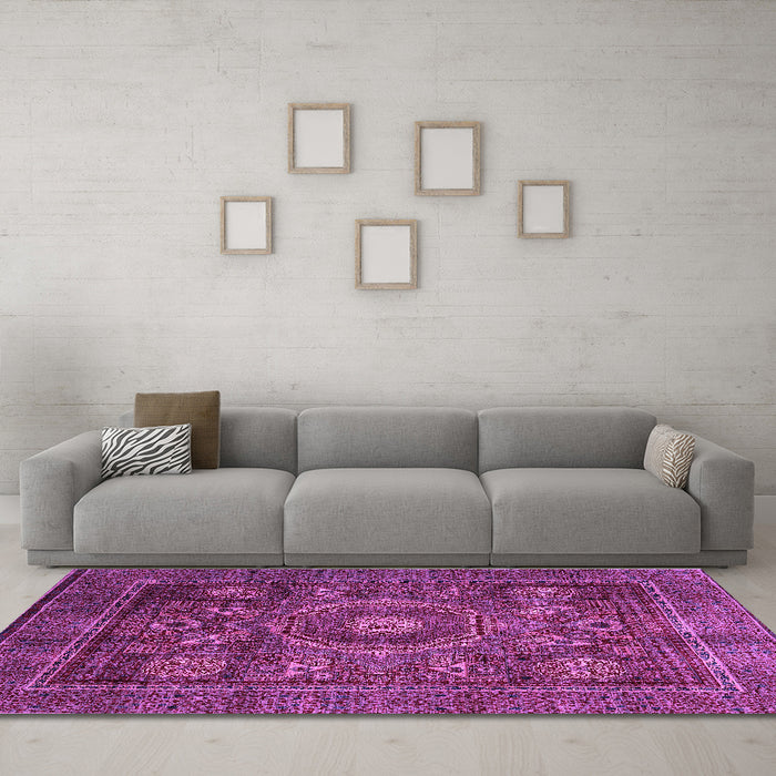 Machine Washable Oriental Purple Modern Area Rugs in a Living Room, wshabs4145pur