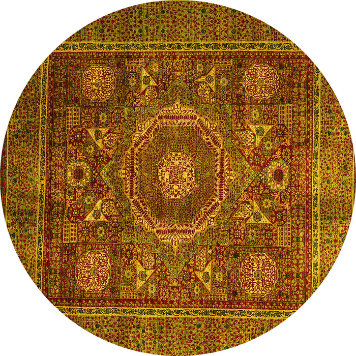 Round Machine Washable Oriental Yellow Modern Rug, wshabs4145yw