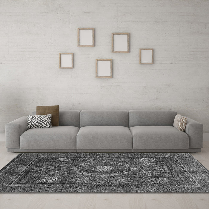 Machine Washable Oriental Gray Modern Rug in a Living Room,, wshabs4145gry