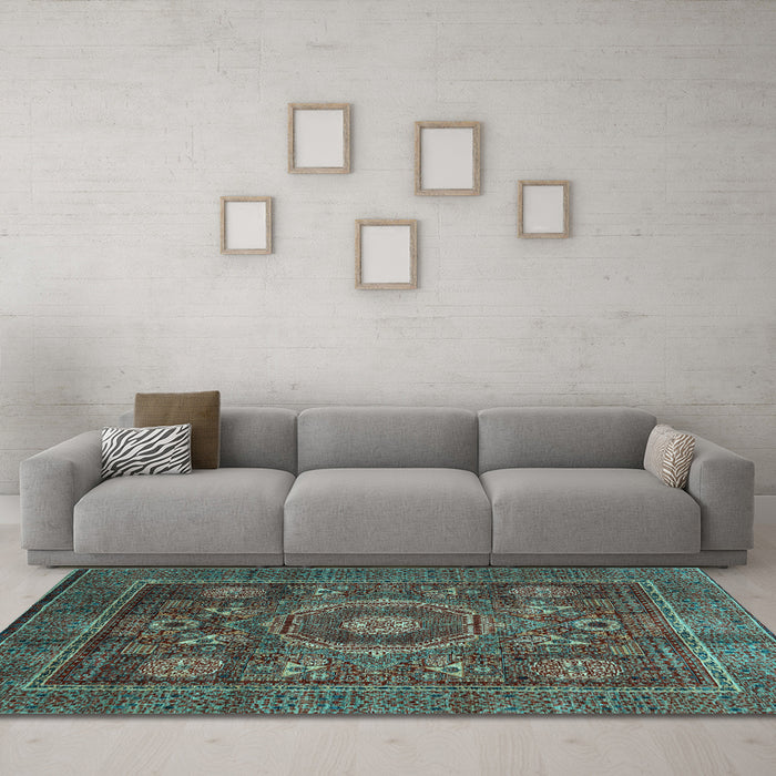 Machine Washable Oriental Light Blue Modern Rug in a Living Room, wshabs4145lblu