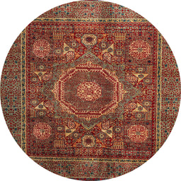 Round Abstract Red Oriental Rug, abs4145