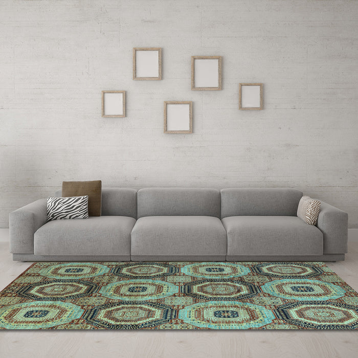 Machine Washable Oriental Light Blue Modern Rug in a Living Room, wshabs4146lblu