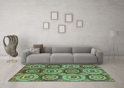 Machine Washable Oriental Turquoise Modern Area Rugs in a Living Room,, wshabs4146turq