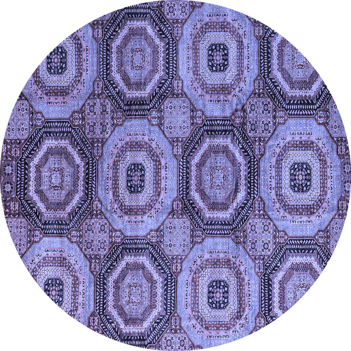 Round Machine Washable Oriental Blue Modern Rug, wshabs4146blu