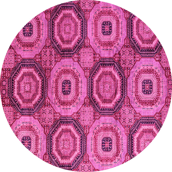 Round Machine Washable Oriental Pink Modern Rug, wshabs4146pnk