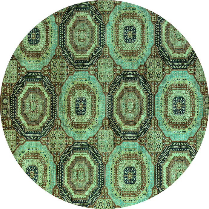 Round Machine Washable Oriental Turquoise Modern Area Rugs, wshabs4146turq
