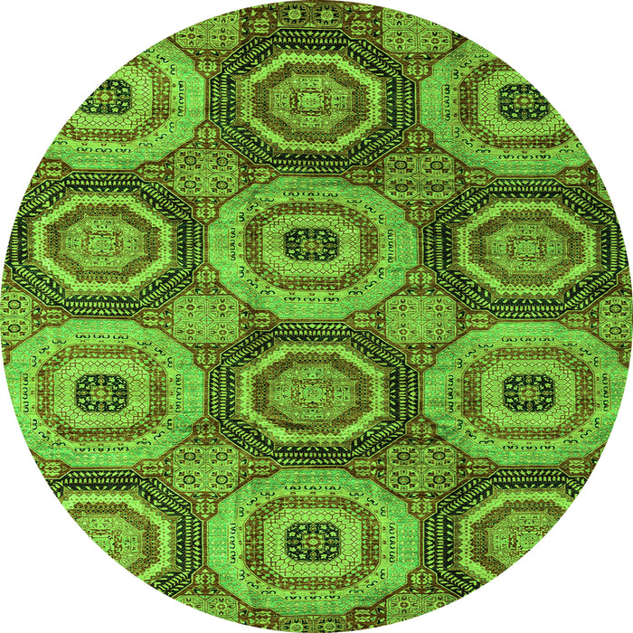Round Machine Washable Oriental Green Modern Area Rugs, wshabs4146grn
