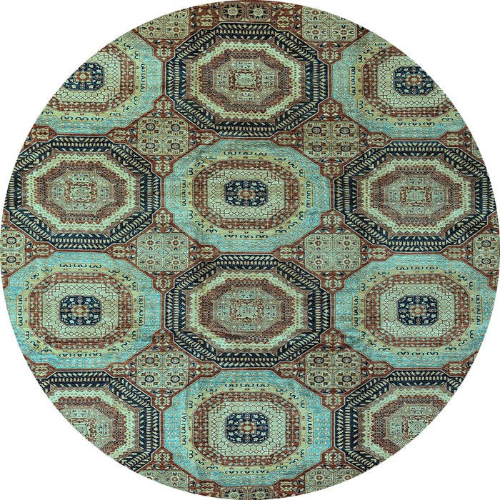 Round Machine Washable Oriental Light Blue Modern Rug, wshabs4146lblu