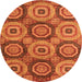 Round Machine Washable Oriental Orange Modern Area Rugs, wshabs4146org