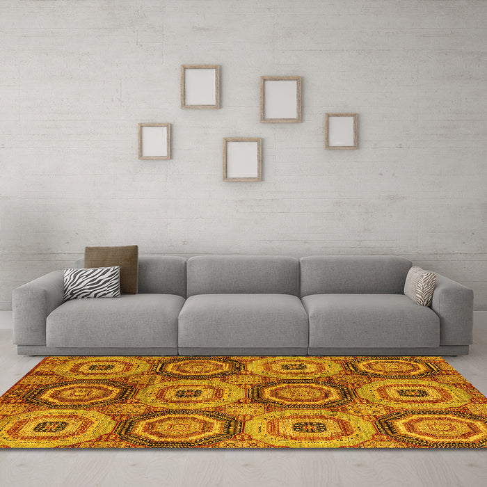Machine Washable Oriental Yellow Modern Rug in a Living Room, wshabs4146yw