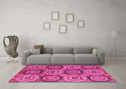 Machine Washable Oriental Pink Modern Rug in a Living Room, wshabs4146pnk