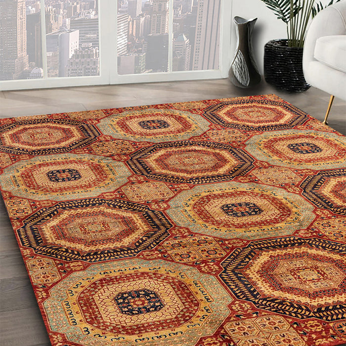 Machine Washable Abstract Tomato Red Rug in a Family Room, wshabs4146