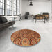 Round Machine Washable Abstract Tomato Red Rug in a Office, wshabs4147