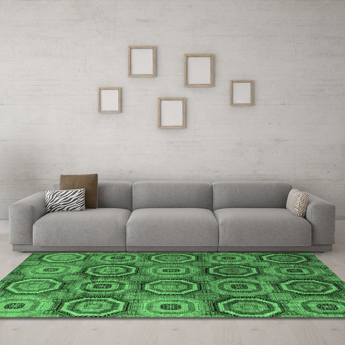 Machine Washable Abstract Emerald Green Modern Area Rugs in a Living Room,, wshabs4147emgrn