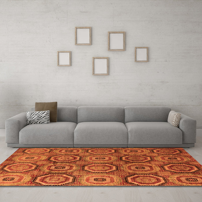 Machine Washable Abstract Orange Modern Area Rugs in a Living Room, wshabs4147org