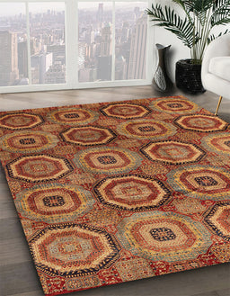 Abstract Red Modern Rug in Family Room, abs4147