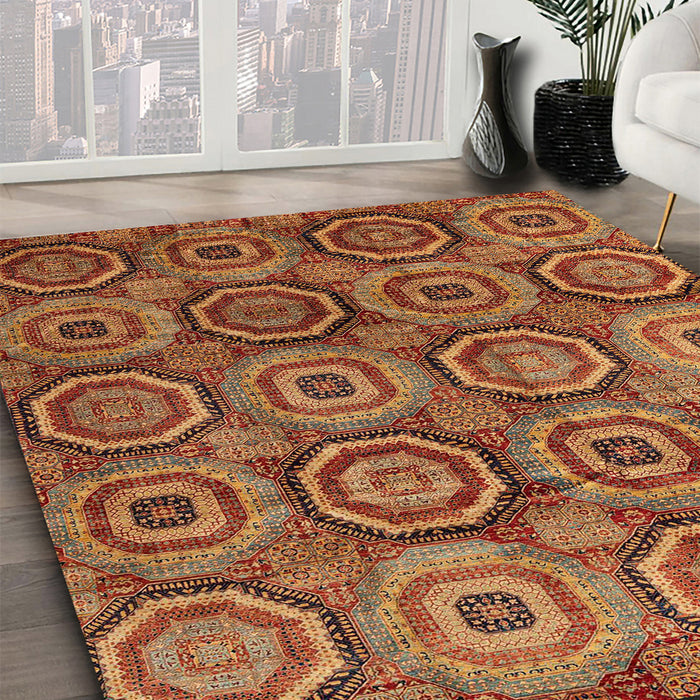 Abstract Red Modern Rug in Family Room, abs4147