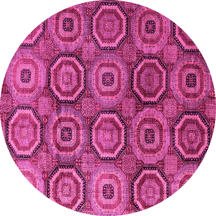 Round Machine Washable Abstract Pink Modern Rug, wshabs4147pnk