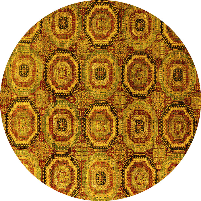 Round Machine Washable Abstract Yellow Modern Rug, wshabs4147yw