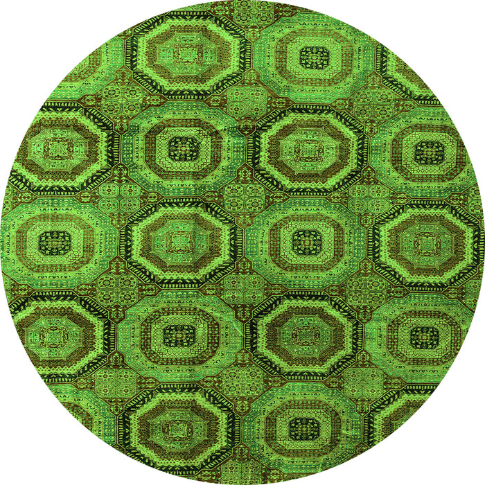 Round Machine Washable Abstract Green Modern Area Rugs, wshabs4147grn