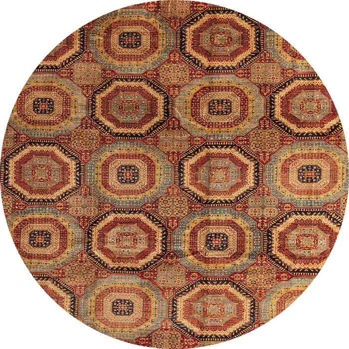 Round Machine Washable Abstract Tomato Red Rug, wshabs4147