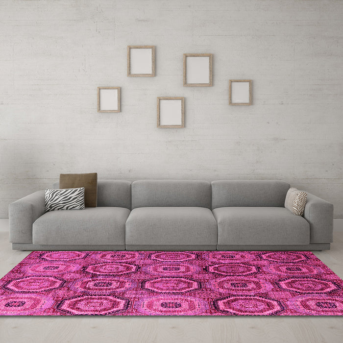Machine Washable Abstract Pink Modern Rug in a Living Room, wshabs4147pnk