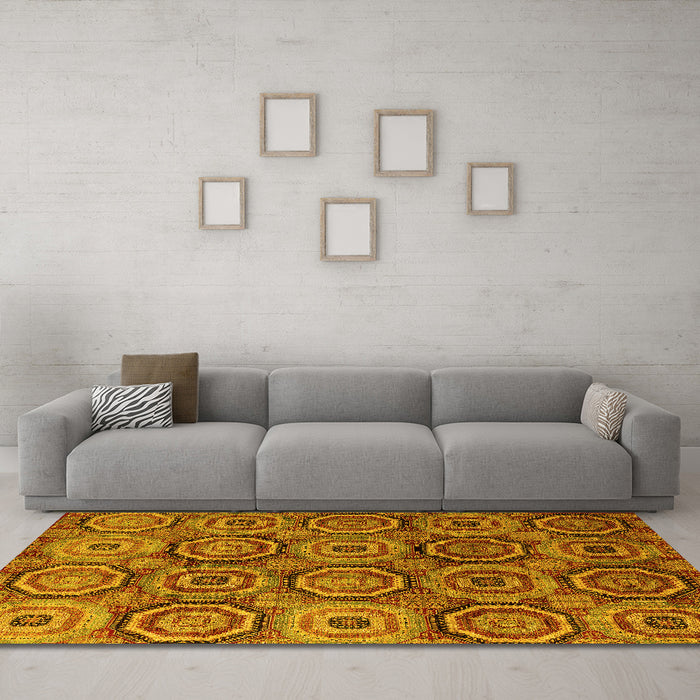 Machine Washable Abstract Yellow Modern Rug in a Living Room, wshabs4147yw