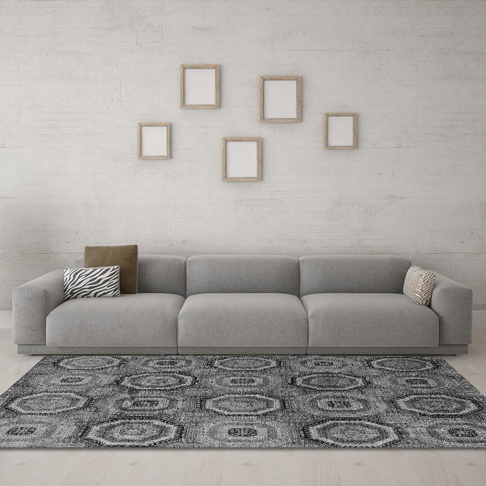 Machine Washable Abstract Gray Modern Rug in a Living Room,, wshabs4147gry