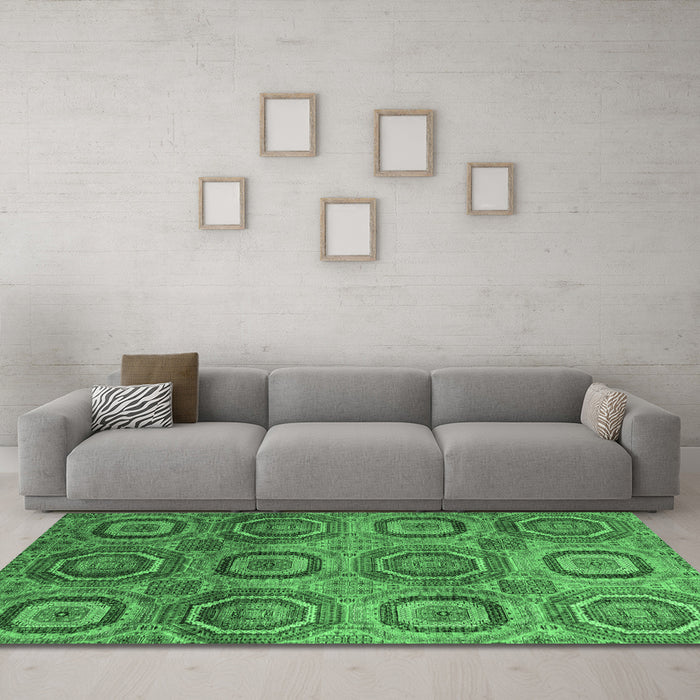 Machine Washable Abstract Emerald Green Modern Area Rugs in a Living Room,, wshabs4148emgrn