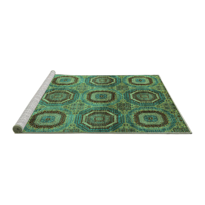Sideview of Machine Washable Abstract Turquoise Modern Area Rugs, wshabs4148turq