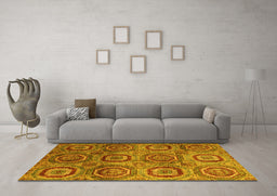 Machine Washable Abstract Yellow Modern Rug in a Living Room, wshabs4148yw