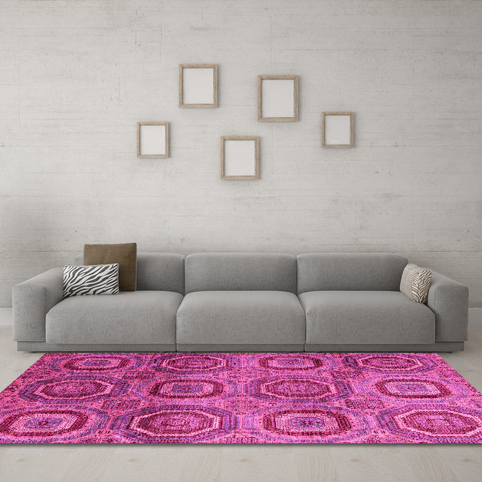 Machine Washable Abstract Pink Modern Rug in a Living Room, wshabs4148pnk