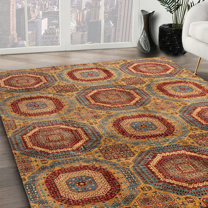 Abstract Red Modern Rug in Family Room, abs4148