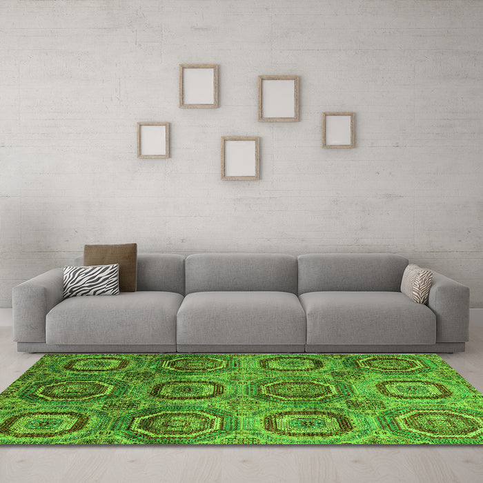 Machine Washable Abstract Green Modern Area Rugs in a Living Room,, wshabs4148grn