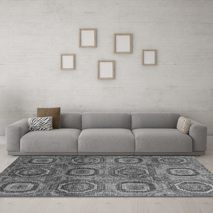 Machine Washable Abstract Gray Modern Rug in a Living Room,, wshabs4148gry