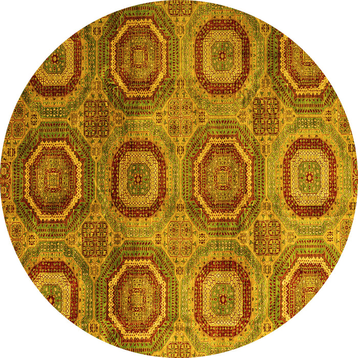 Round Abstract Yellow Modern Rug, abs4148yw