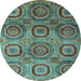 Round Machine Washable Abstract Light Blue Modern Rug, wshabs4148lblu