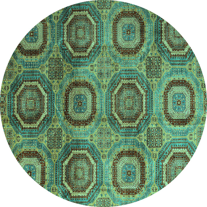Round Machine Washable Abstract Turquoise Modern Area Rugs, wshabs4148turq