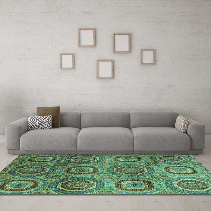 Machine Washable Abstract Turquoise Modern Area Rugs in a Living Room,, wshabs4148turq
