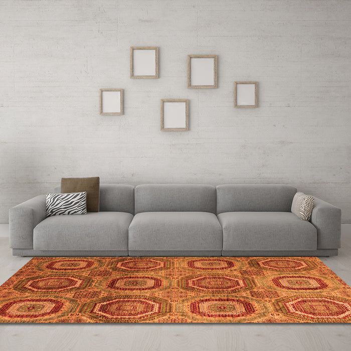 Machine Washable Abstract Orange Modern Area Rugs in a Living Room, wshabs4148org